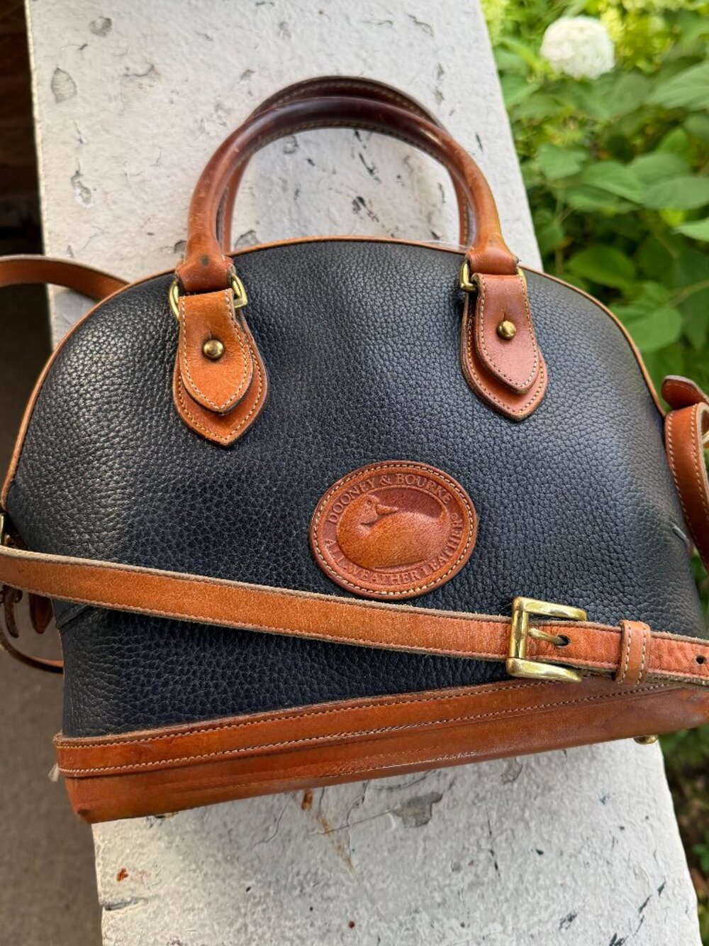 Dooney & Bourke Vintage USA Norfolk Navy Ink Doctors Domed Satchel Crossbody Bag